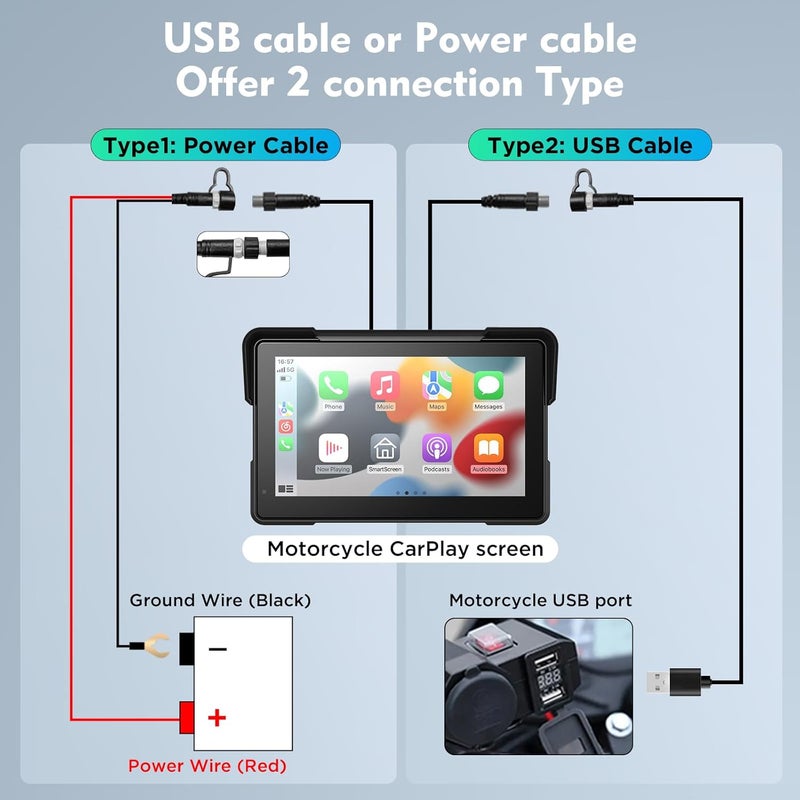 fuyuadas Wireless Motorcycle Apple Carplay,7 Inch Portable Motor GPS Navigation with Apple Carplay & Android Auto,Siri & Google Assistant, Anti-Glare/Bluetooth 5.2/ Voice Control/ IP69K Waterproof Touchscreen - Image 5